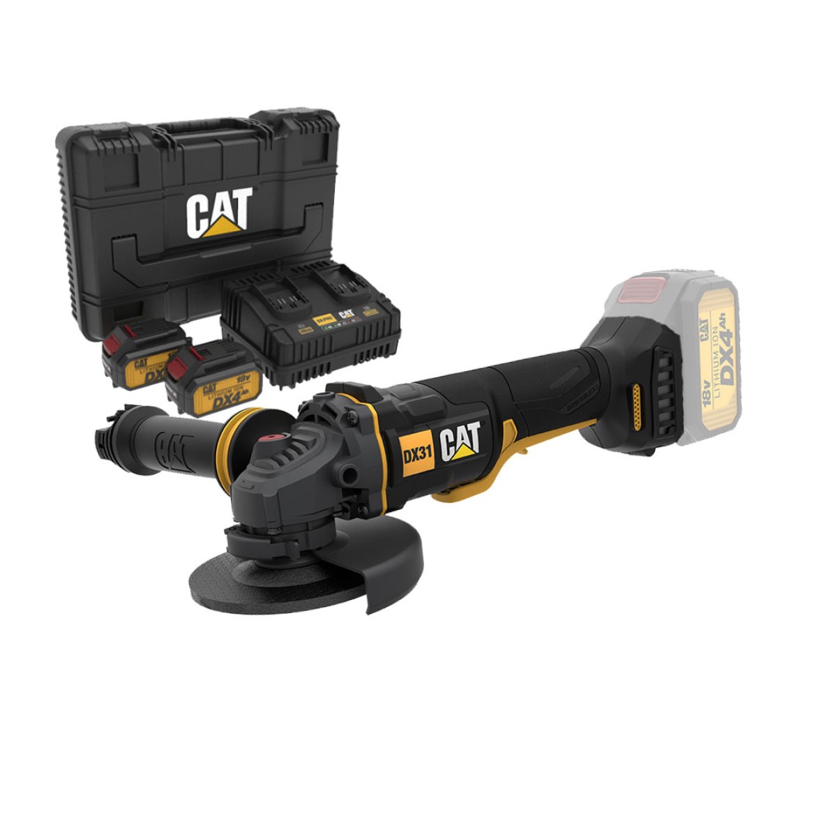 CAT Combo -13 Γωνιακός Τροχός Μπαταρίας 125mm DX314B + Δώρο Κασετίνα + 2 Μπαταρίες 4.0AH Με Διπλό Φορτιστή