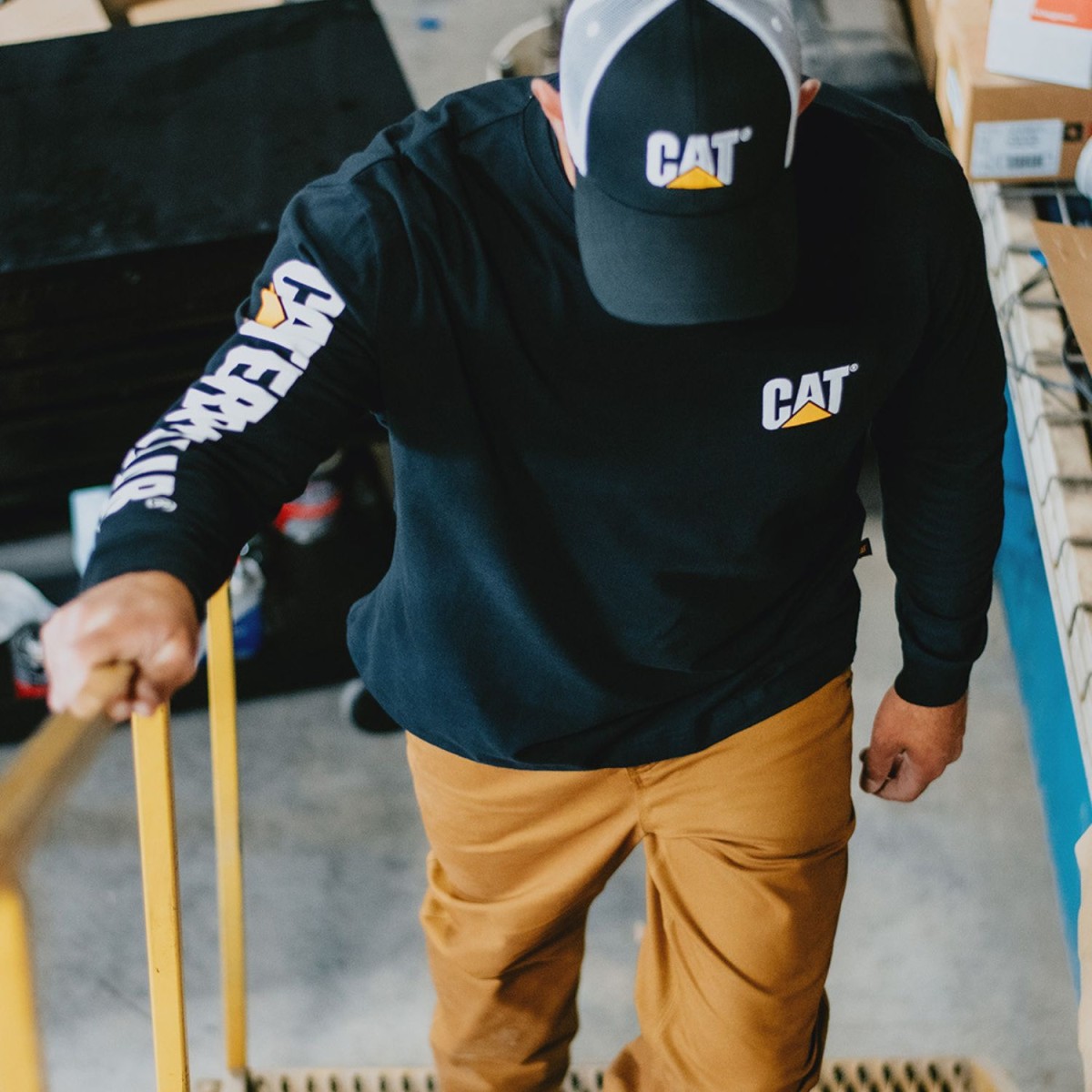 CAT Μακρυμάνικο μπλουζάκι trademark tee μαύρο 2XL 1510034