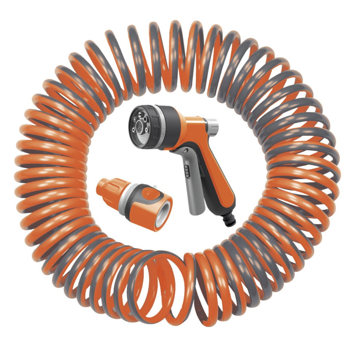 Kraft Σετ Σωλήνα Σπιράλ 15m Με Πιστόλι 7 Μοτίβων Ψεκασμού & Σετ Ταχυσυνδέσμων - 692149